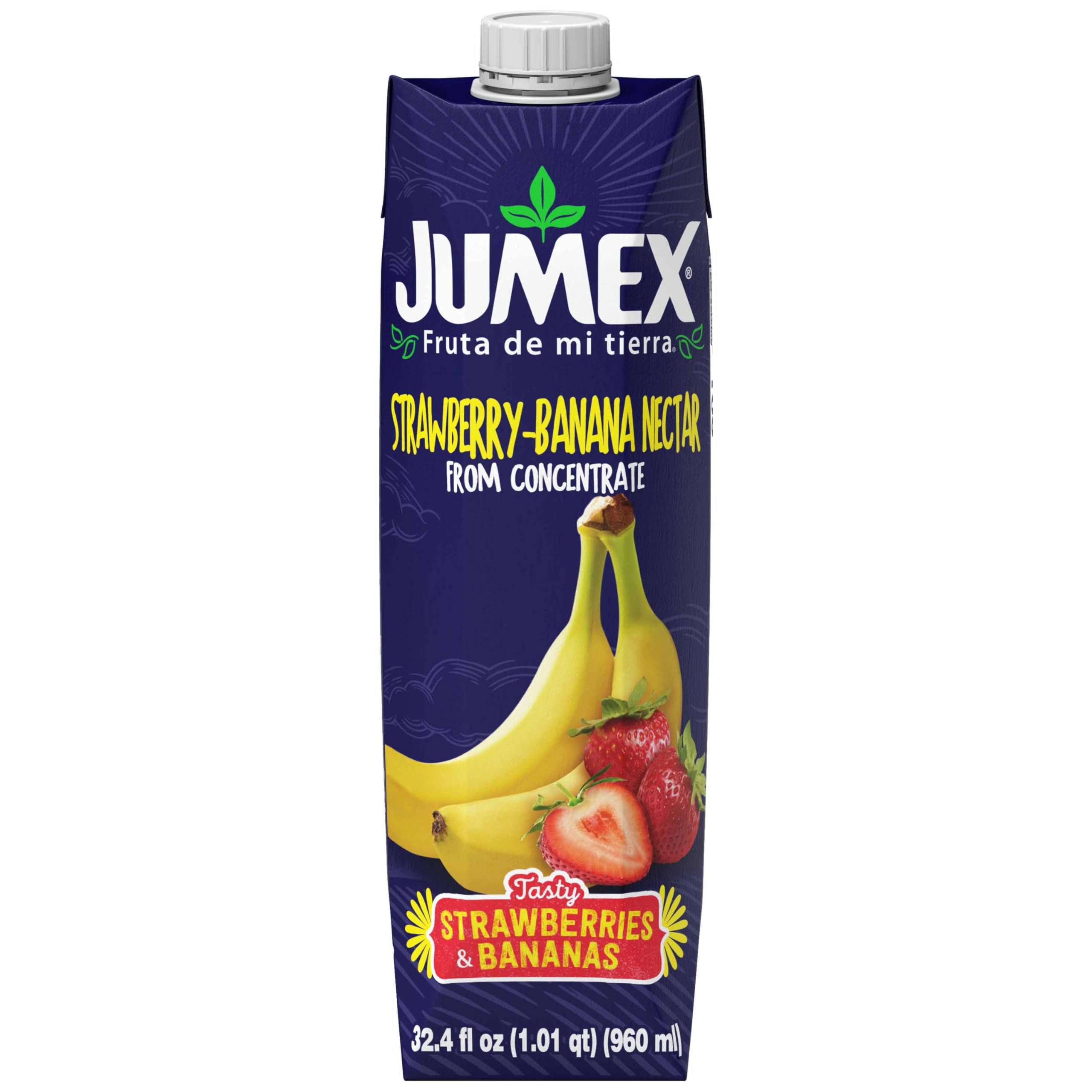 Jumex Strawberry Banana Nectar bottle pouring for smoothies and tropical beverages.