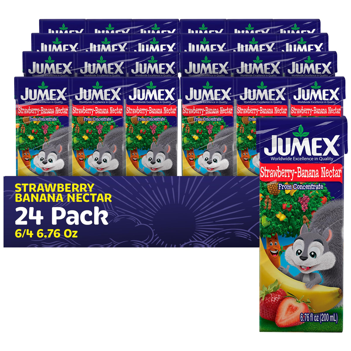 Jumex Strawberry Banana Nectar box showcases bold fruit flavor for kids' lunches.