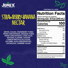 Jumex Strawberry Banana Nectar glass served with fruit garnish for kids' drinks.