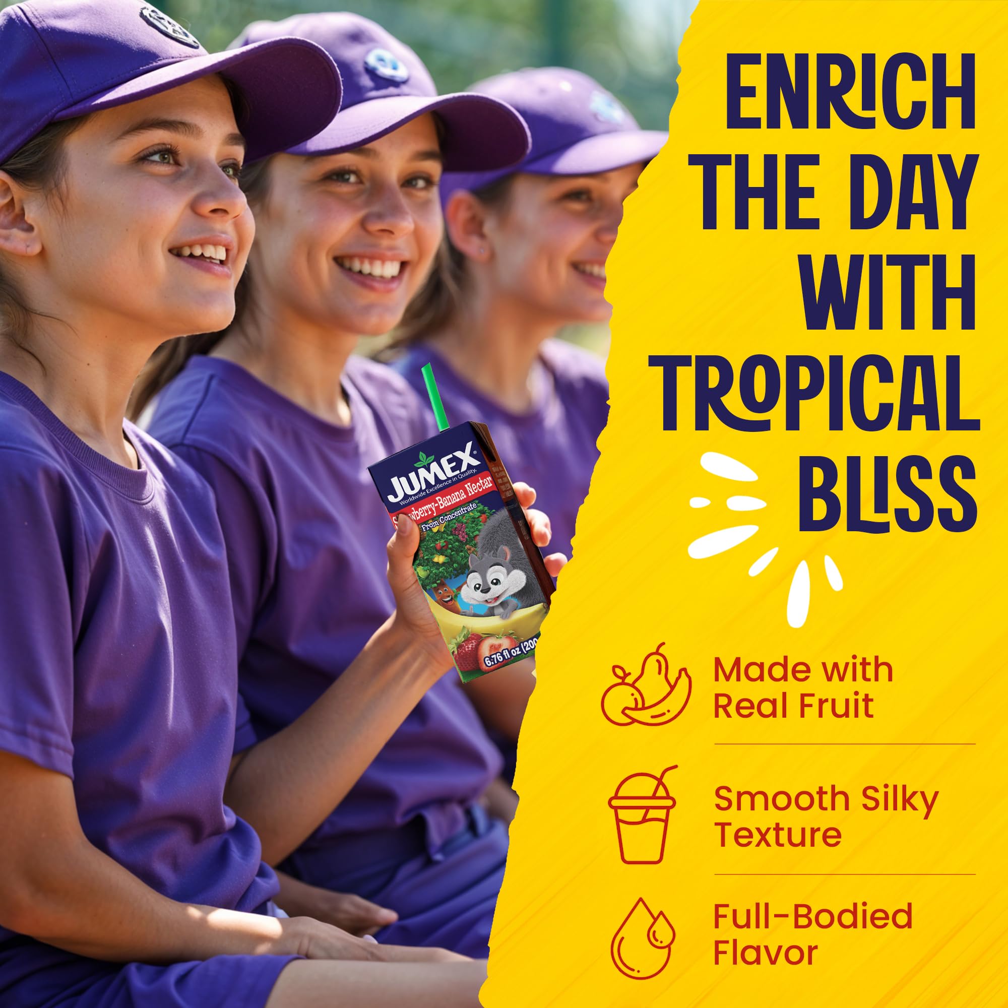 Jumex Strawberry Banana Nectar smoothie-ready pack invites creamy blends.