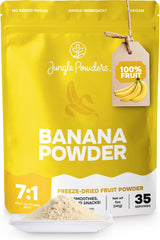 Jungle Powders Banana Powder bag front shows resealable packaging for easy use in smoothies.