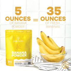 Jungle Powders Banana Powder measuring scoop ready for smoothies or baking.