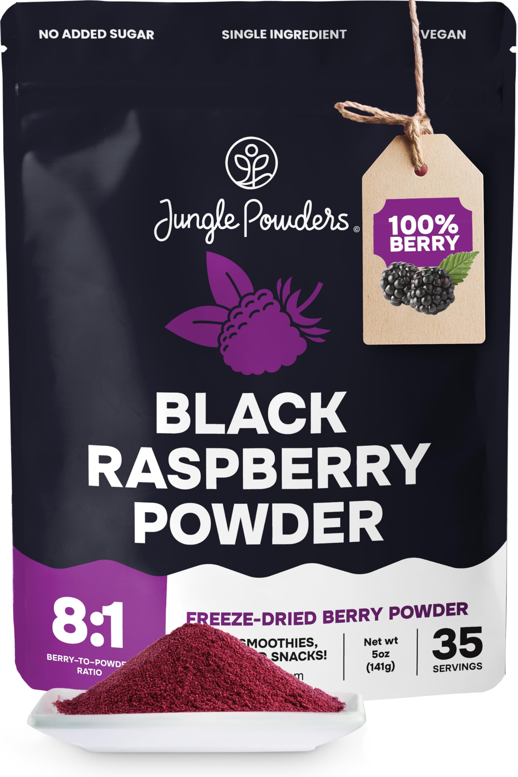 Jungle Powders Black Raspberry Powder bottle: vibrant color for baking and smoothies