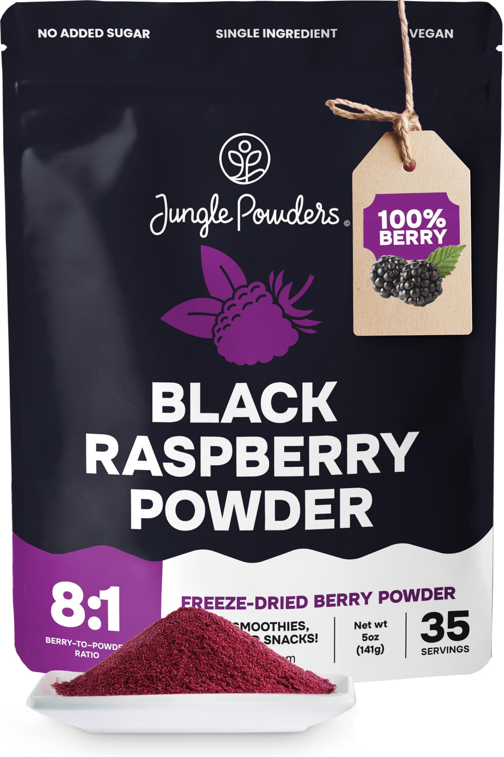 Jungle Powders Black Raspberry Powder bottle: vibrant color for baking and smoothies
