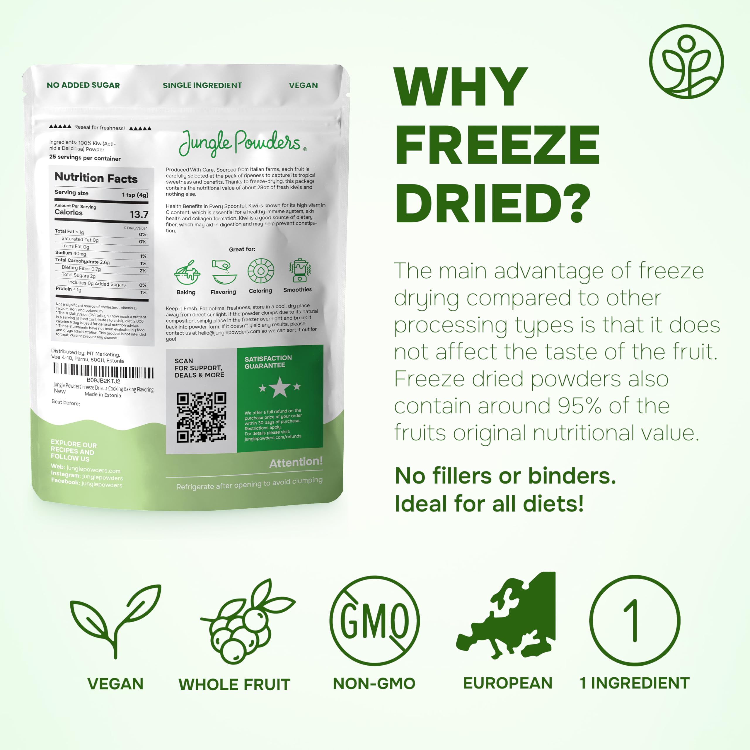 Jungle Powders kiwi powder porridge scene emphasizes nourishing breakfast addition.