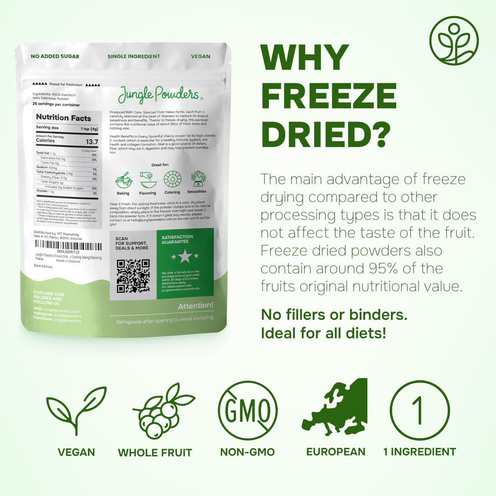 Jungle Powders kiwi powder porridge scene emphasizes nourishing breakfast addition.