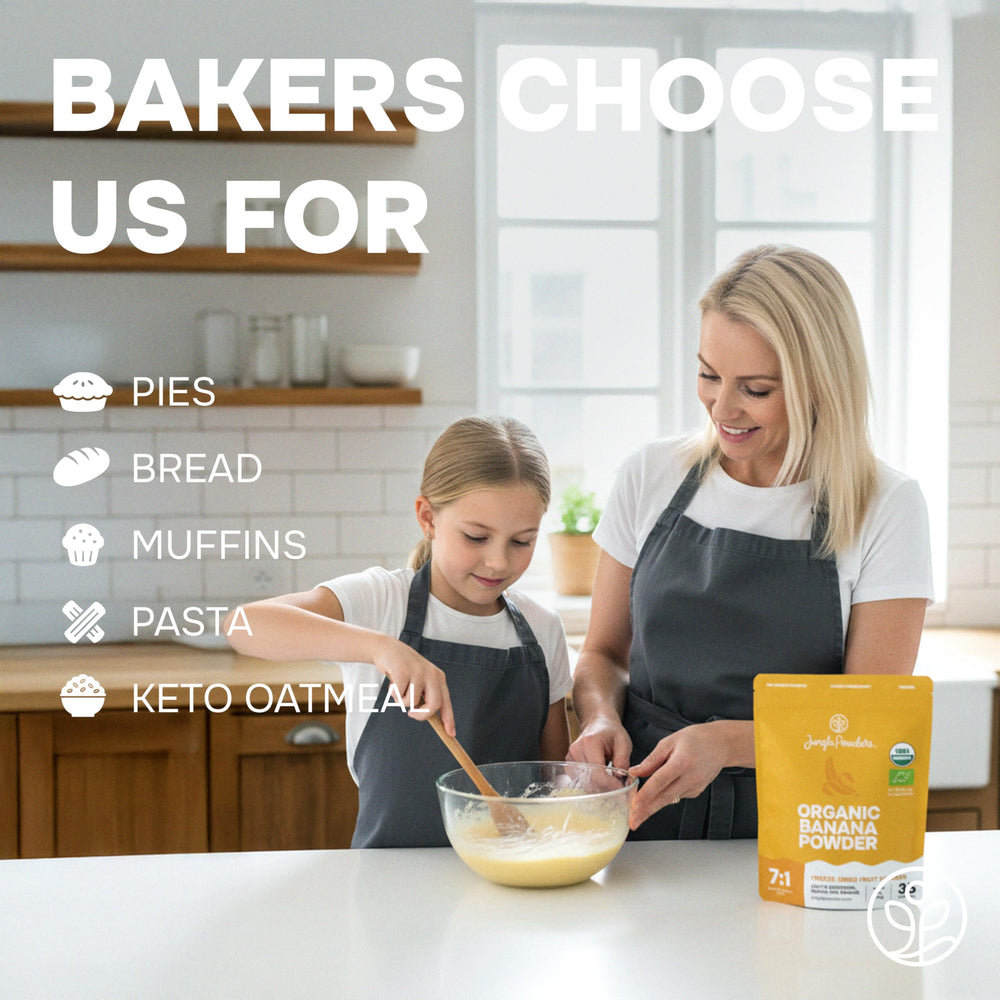 Organic Jungle Powders Banana Powder preserves nutrients for meals and snacks.