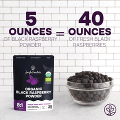 Jungle Powders organic black raspberry powder jar on the counter for baking