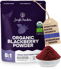 Jungle Powders organic blackberry powder 5 oz bag for baking and flavor enhancement.
