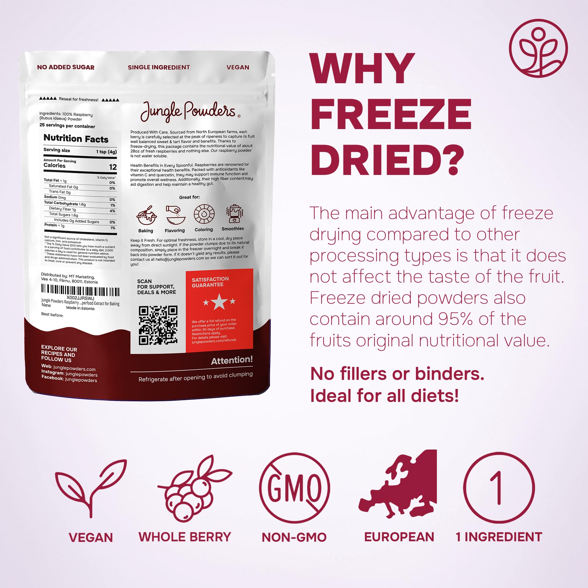 Jungle Powders Raspberry Powder in a smoothie, boosting flavor and nutrition