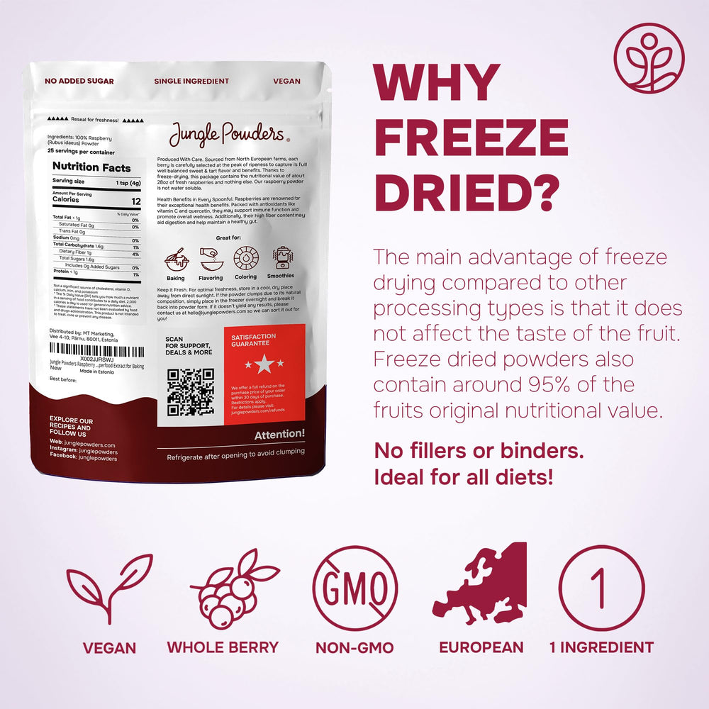 Jungle Powders Raspberry Powder in a smoothie, boosting flavor and nutrition