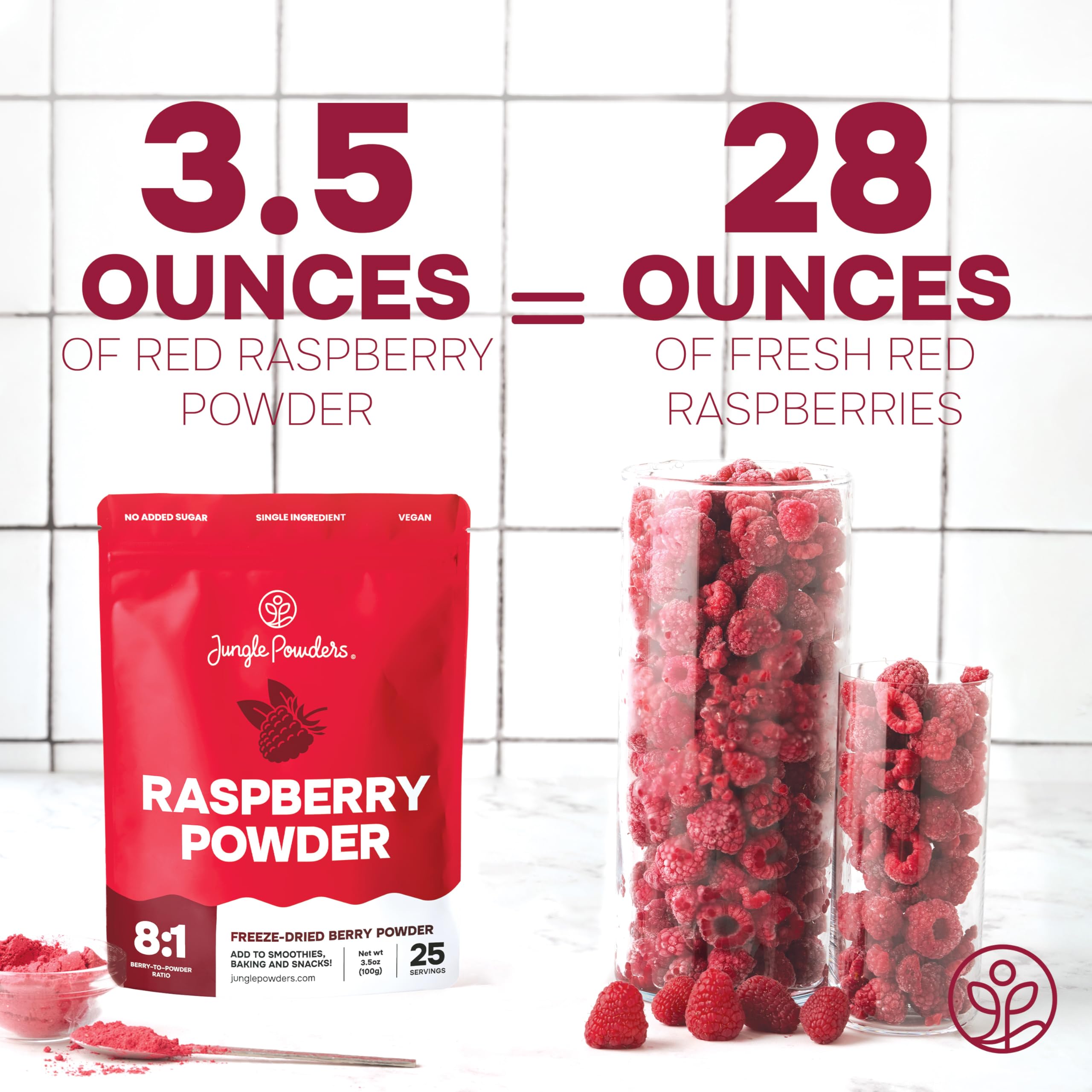 Jungle Powders Raspberry Powder jar display with bright red powder