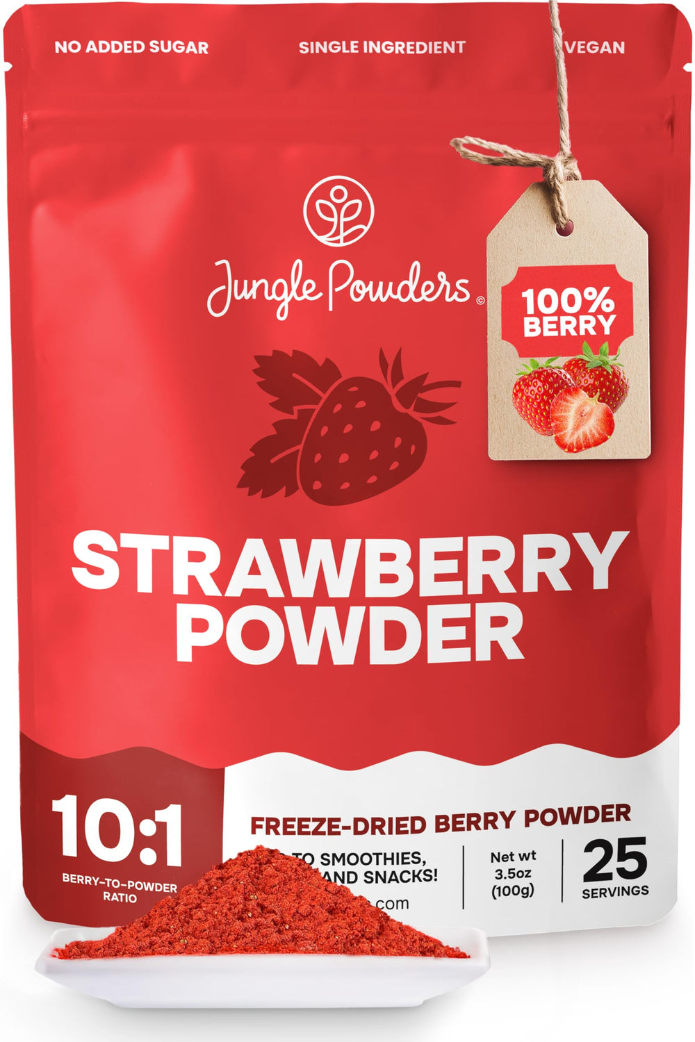 Jungle Powders Strawberry Powder bag front; vibrant color for baking.