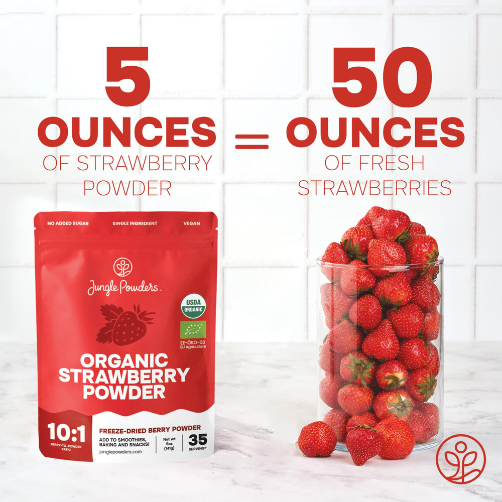 Jungle Powders strawberry powder added to a smoothie for color and aroma.