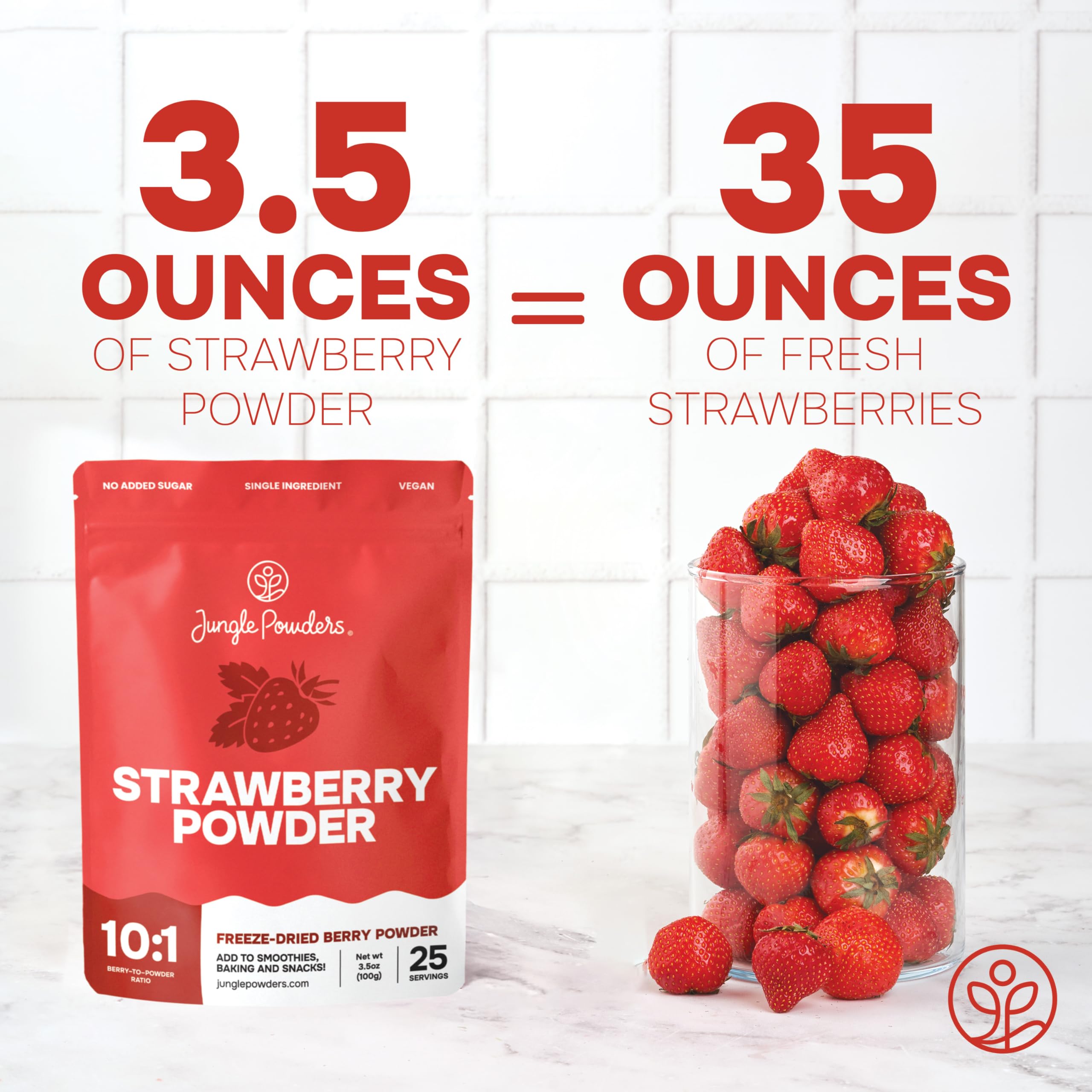 Jungle Powders Strawberry Powder scoop; easy portioning for recipes.