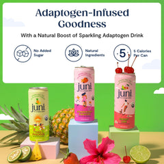JUNI bottle label featuring ashwagandha and lion’s mane for wellness notes