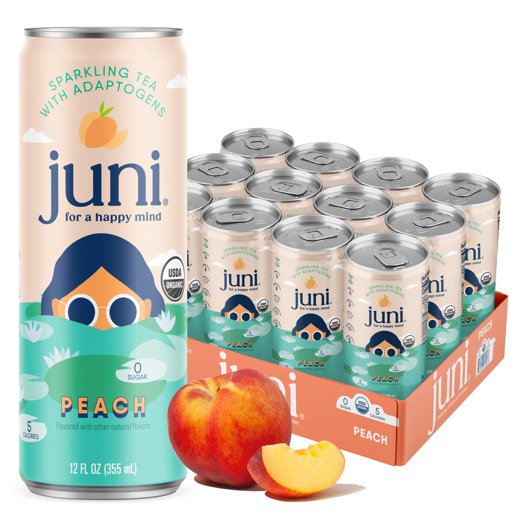 JUNI sparkling adaptogen drink bottle with ashwagandha, lions mane and reishi for focus