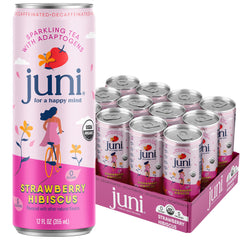 JUNI sparkling adaptogen drink with ashwagandha for focused calm and flavor.