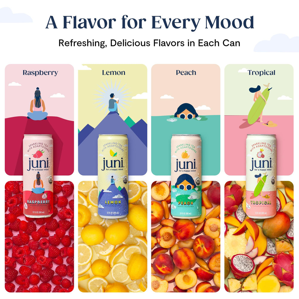 JUNI Label closeup—organic JUNI branding for a mindful, energizing sip.