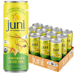 JUNI sparkling drink ashwagandha-lemonade-iced-tea can for focused daytime refreshment.