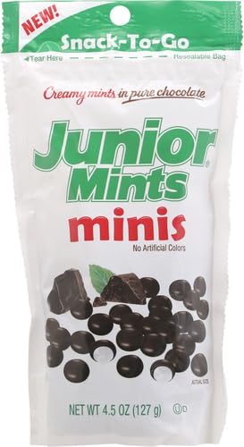 Junior Mints Minis mint center close-up reveals creamy filling.