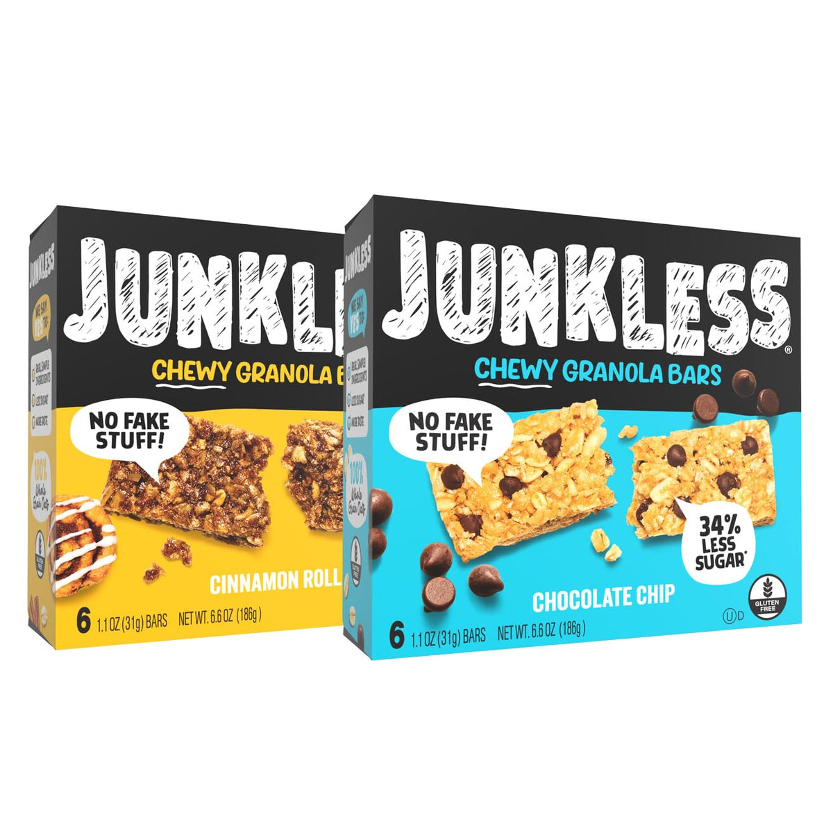 JUNKLESS chewy bars chocolate chip twin pack, perfect for grab-and-go lunches
