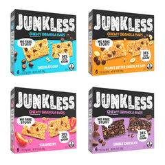 JUNKLESS chewy granola bar chocolate chip pack displayed for grab-and-go snacking