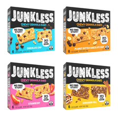 JUNKLESS chewy chocolate chip bar in packaging, ideal for grab-and-go snacking