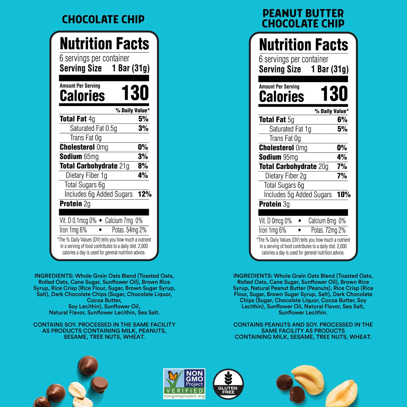 JUNKLESS chewy granola bars twin pack peanut butter chocolate chip for lunchboxes