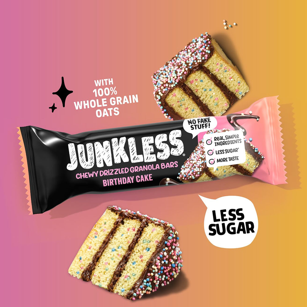 JUNKLESS soft-chewy texture close-up, suggesting a satisfying kid-friendly snack