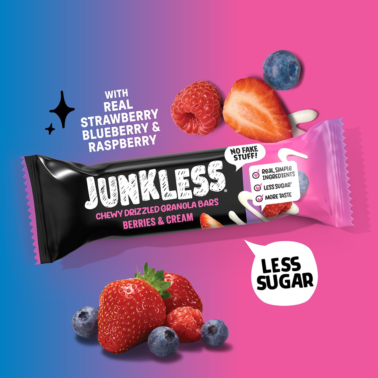 JUNKLESS 24 bars variety pack display, ideal for busy families seeking balanced snacks