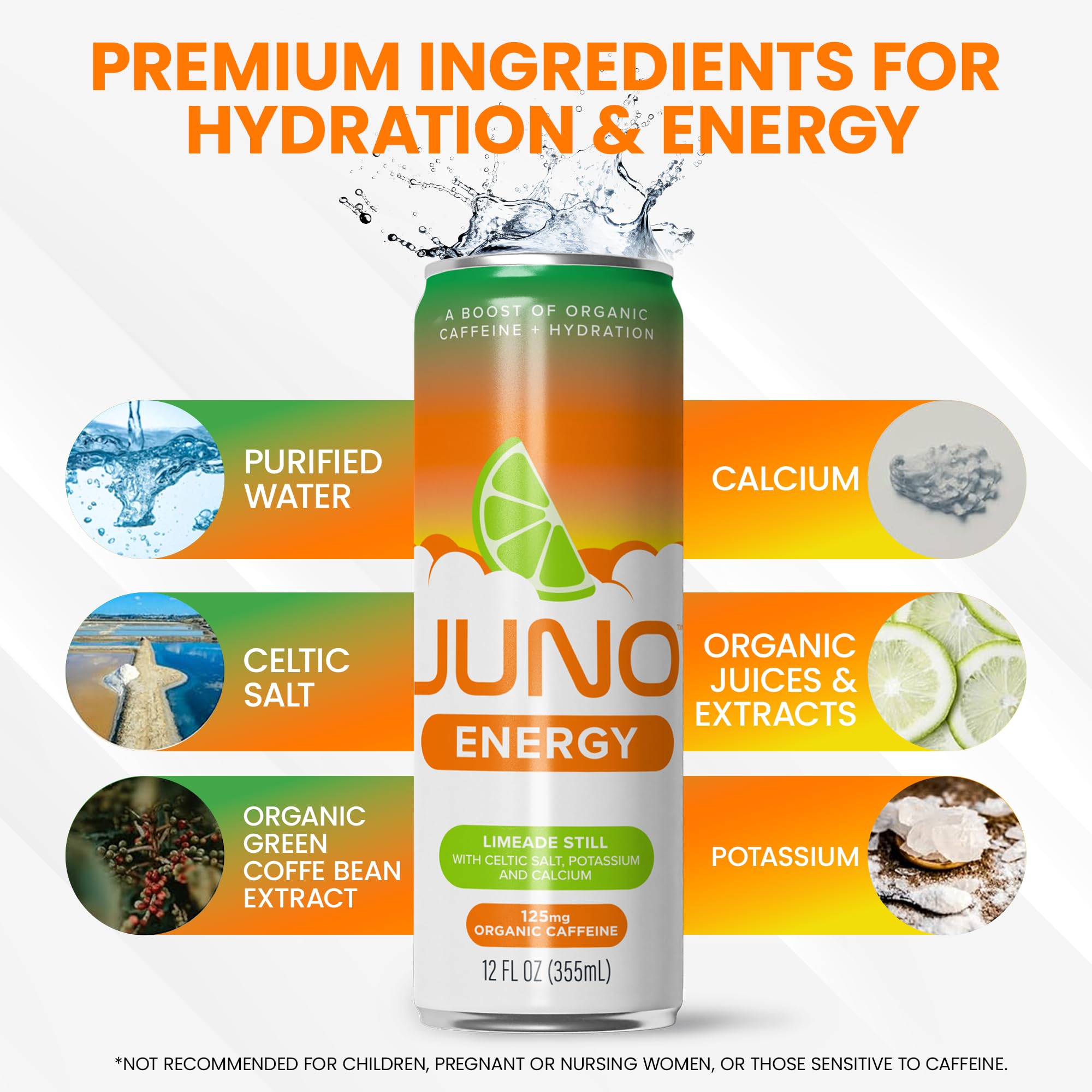 JUNO ENERGY Limeade glass on ice emphasizing hydration and flavor