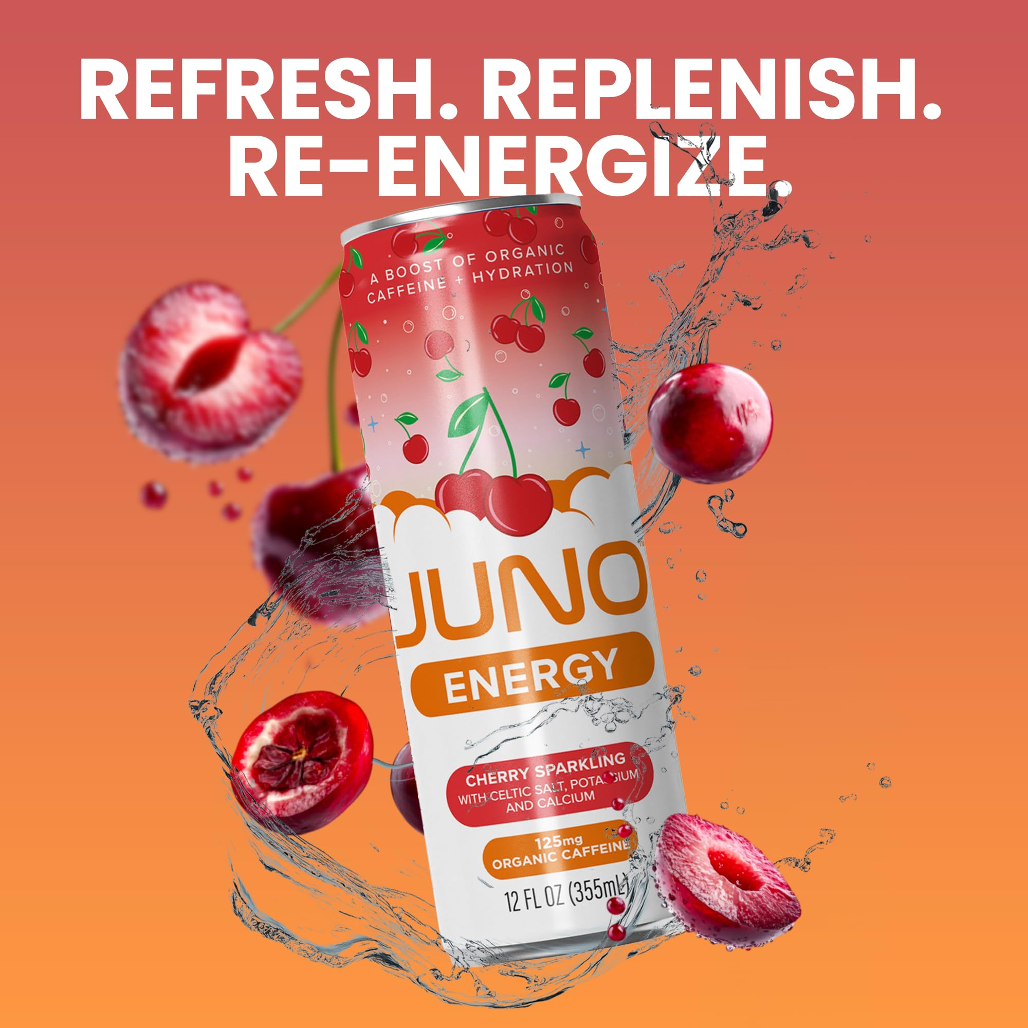 JUNO ENERGY 12-pack display demonstrates convenient multi-pack for on-the-go energy.