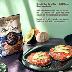 Just About Blue Corn Flour brownies offer dense texture and corn notes.