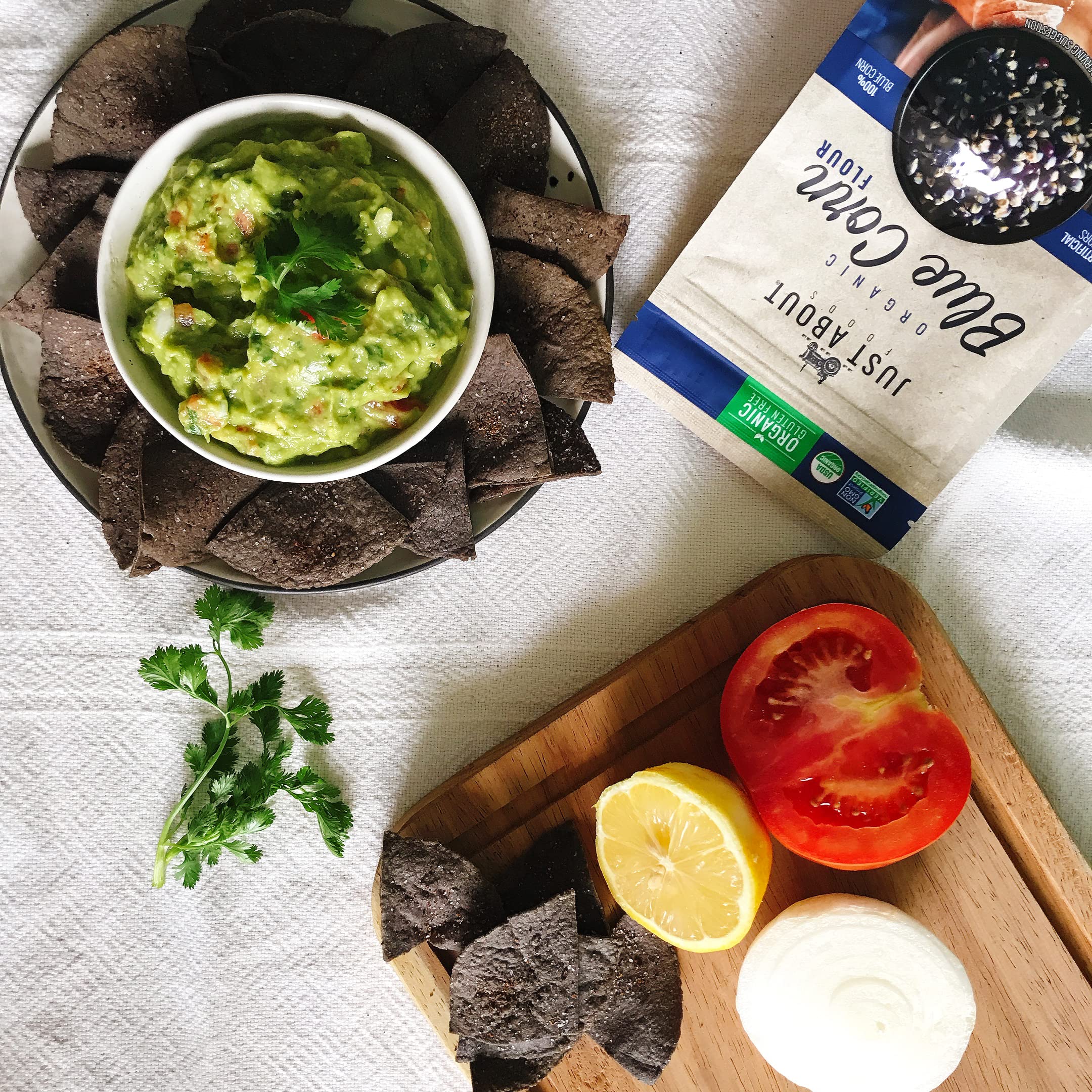 Just About Blue Corn Flour crackers bake crisp, savory snacks.
