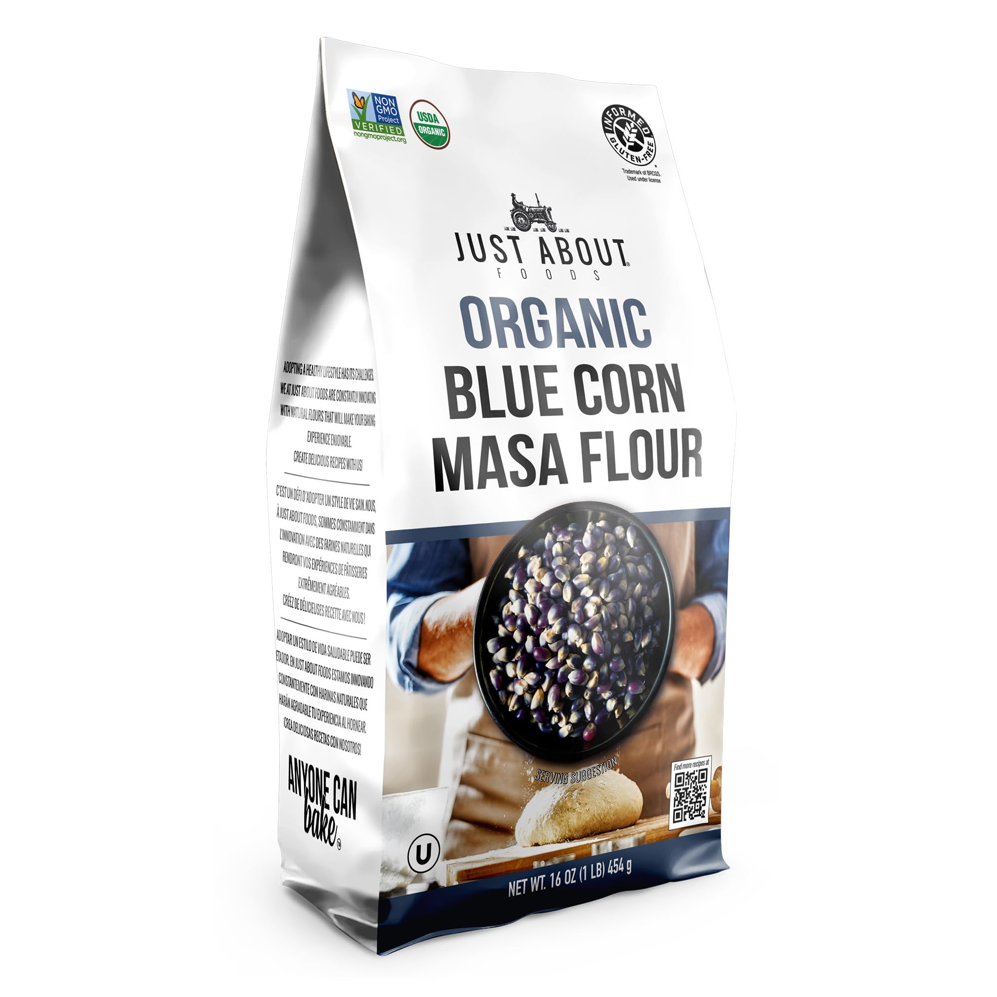Just About Blue Corn Flour tortilla dough for homemade tortillas and authentic flavor.