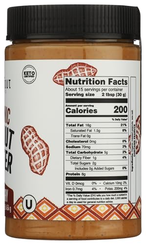 Just About organic keto crunchy peanut butter jar shows pure ingredient quality.