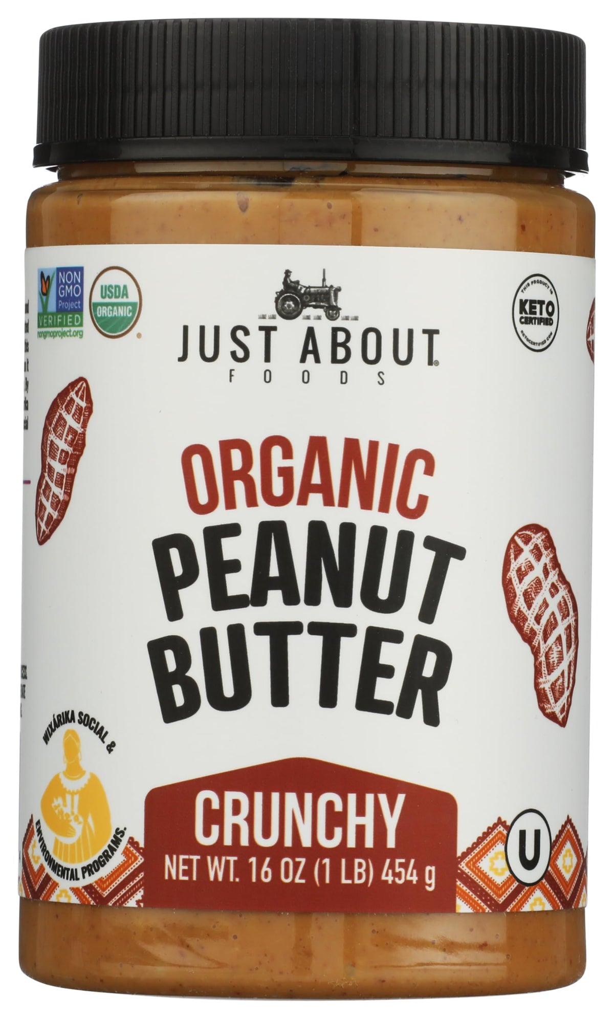 Just About crunchy peanut butter 1-lb jar; perfect for crunchy toast and snacks.