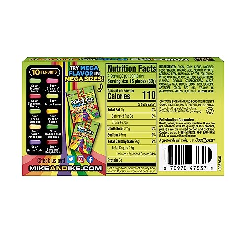 Just Born Mega Mix Sour flavors lineup showcasing chewy tang for movie nights.