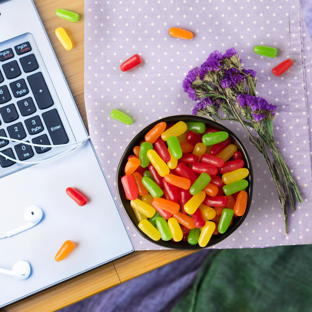 Just Born Mike and Ike packets inside the bag offer easy portion-controlled snacking.