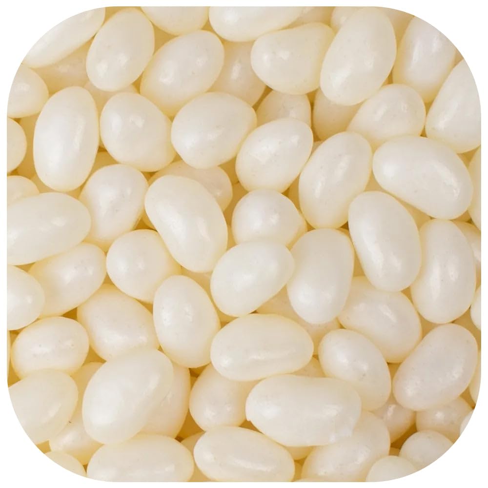 Just Candy white jelly beans bulk; mixed-fruit flavors ideal for party buffets.