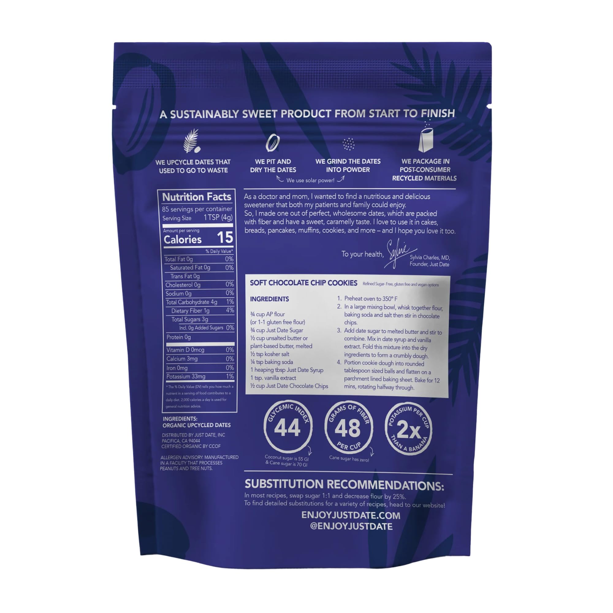 Just Date Sugar powder used in drinks and desserts for natural sweetness