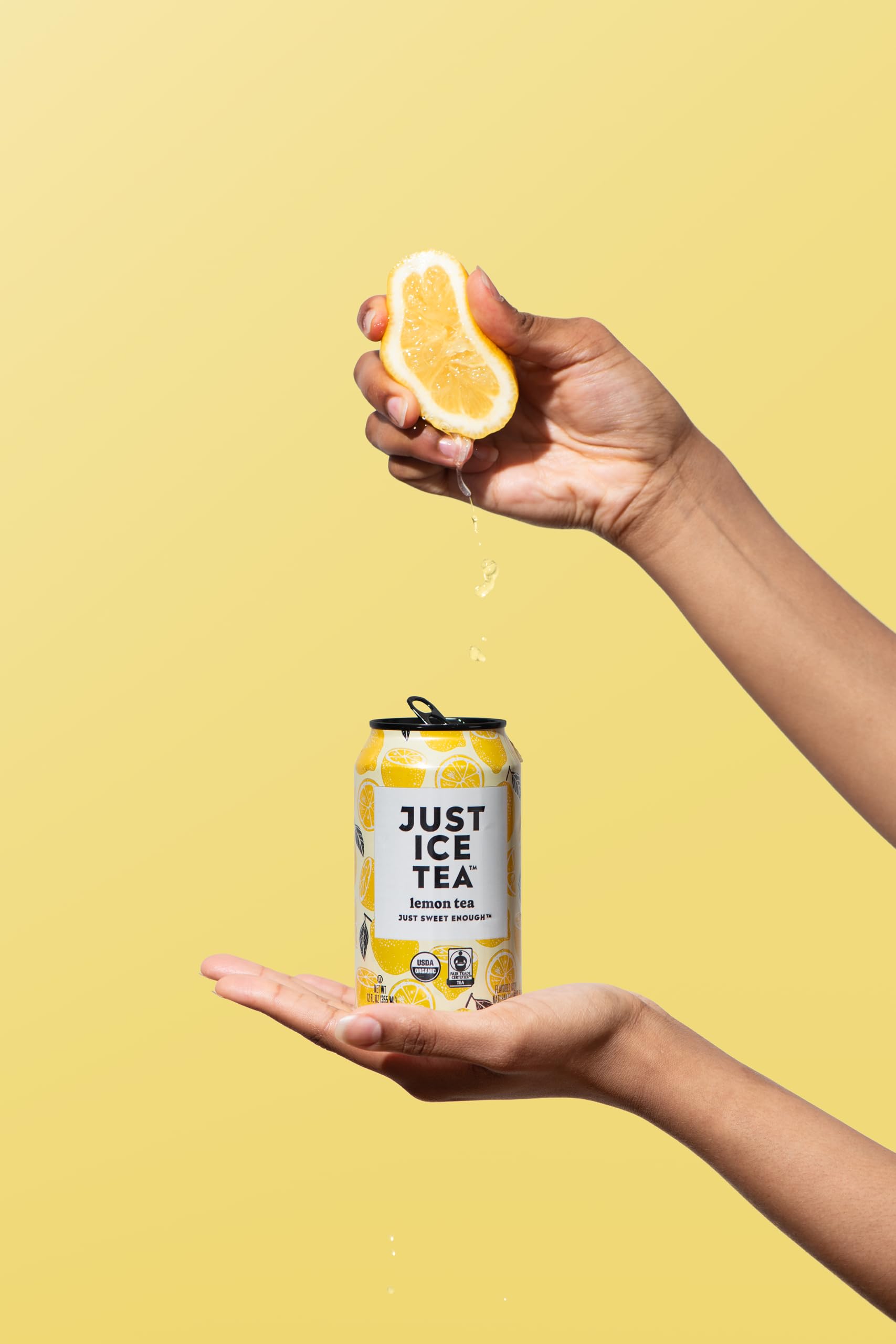 Just Ice Tea Lemon 12oz can, made in USA for everyday refreshment