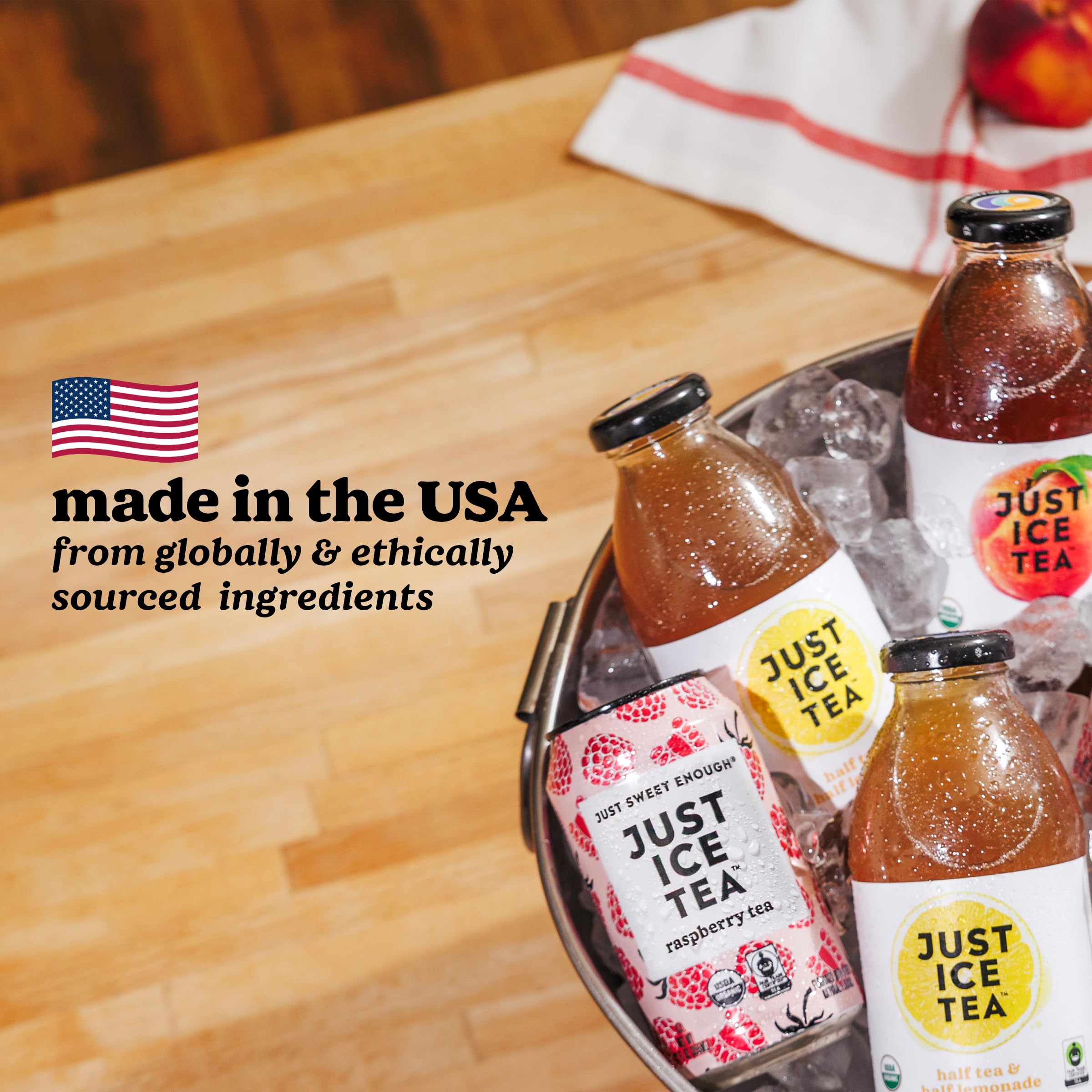 Just Ice Tea Lemon can served over ice, perfect for hot days