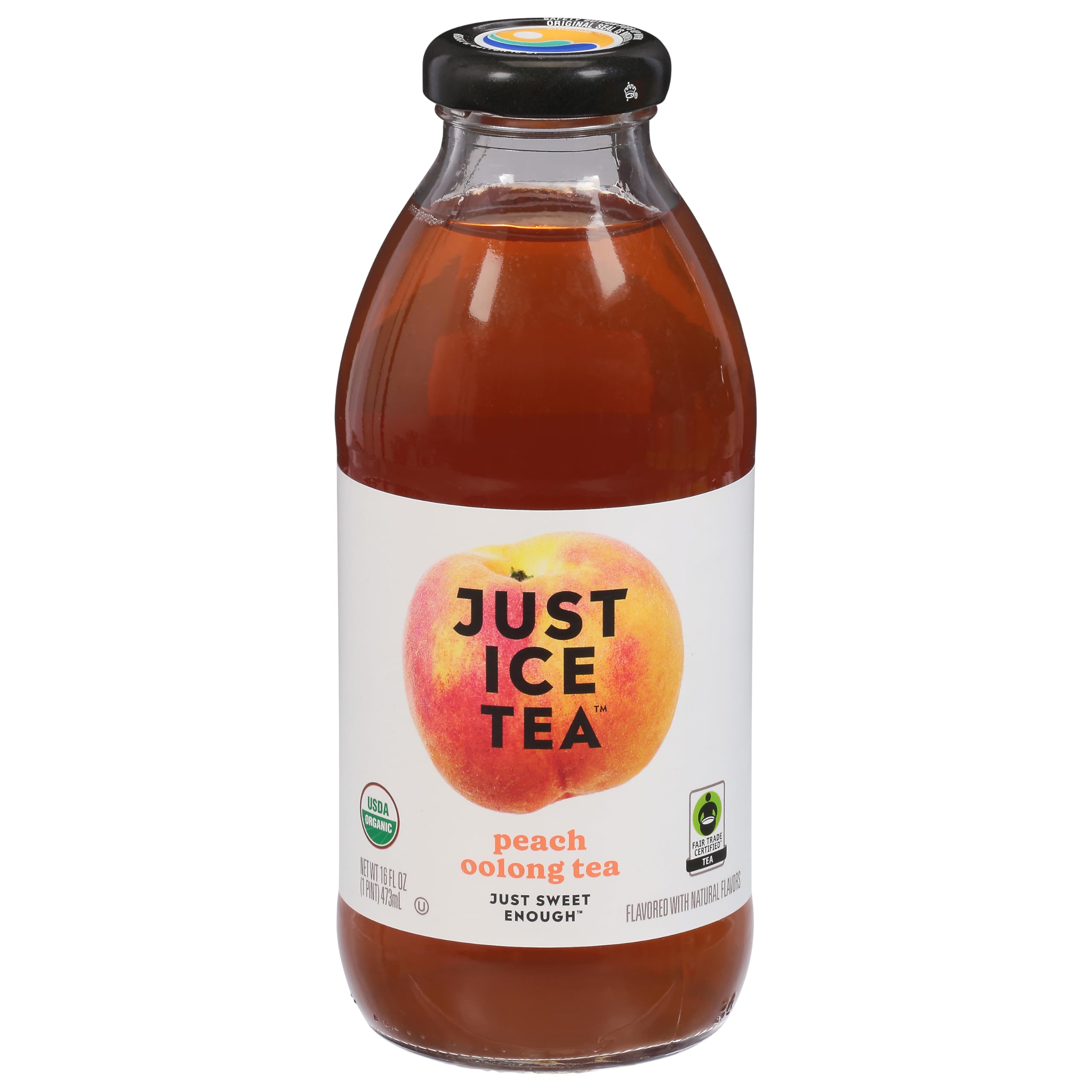 Just Ice Tea Peach Oolong Organic bottle with peach aroma, ideal for refreshing daily beverages.