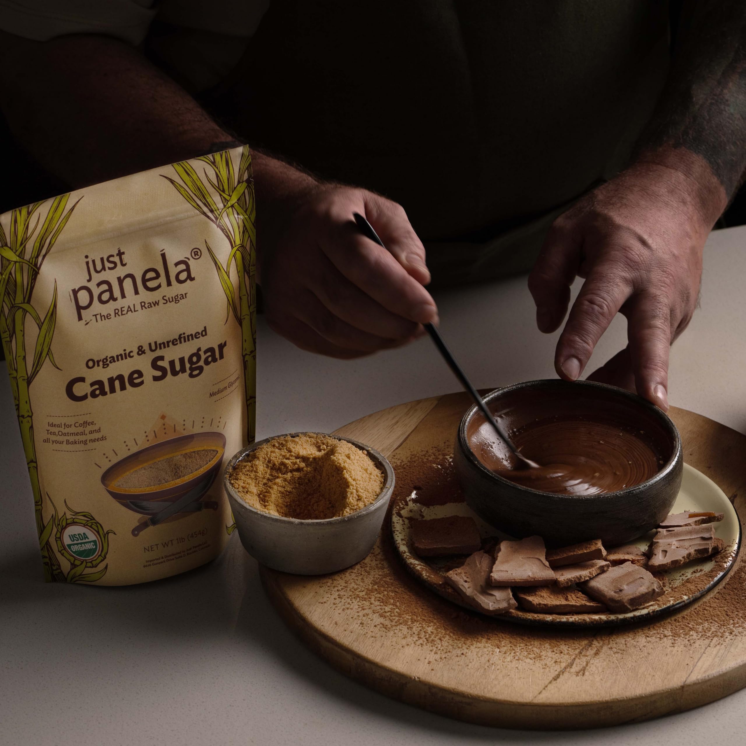 Just Panela sugar dissolving in coffee, smooth sweetness without bitterness
