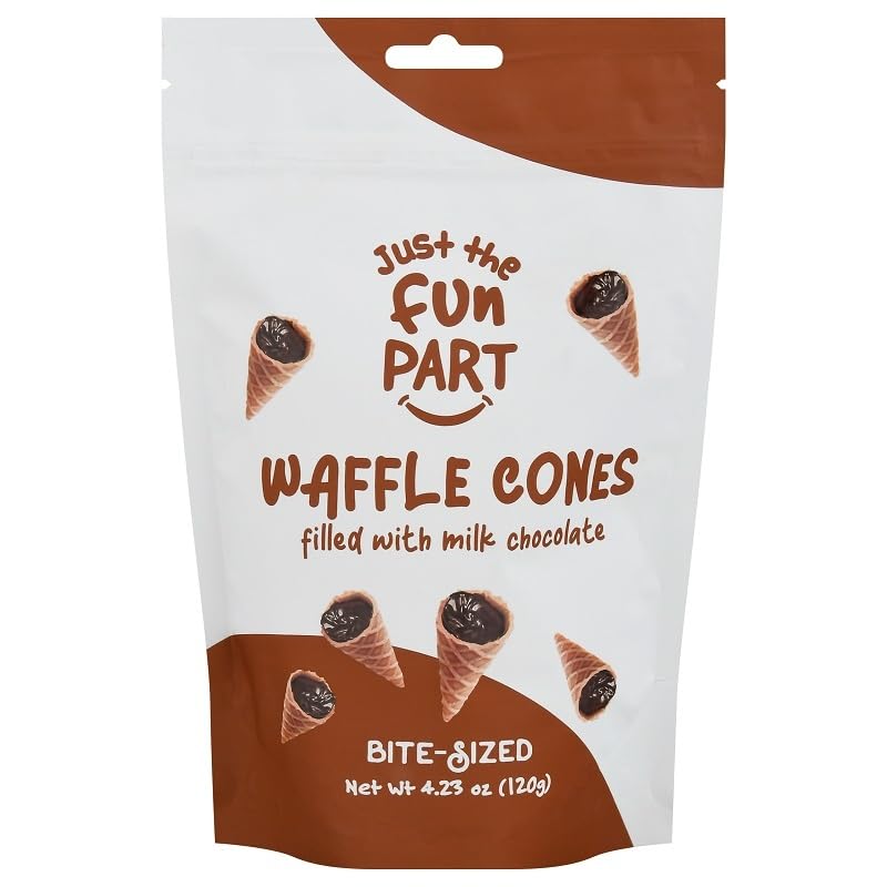 Just The Fun Part waffle cones filled with milk chocolate offer a delightful bite for celebrations.