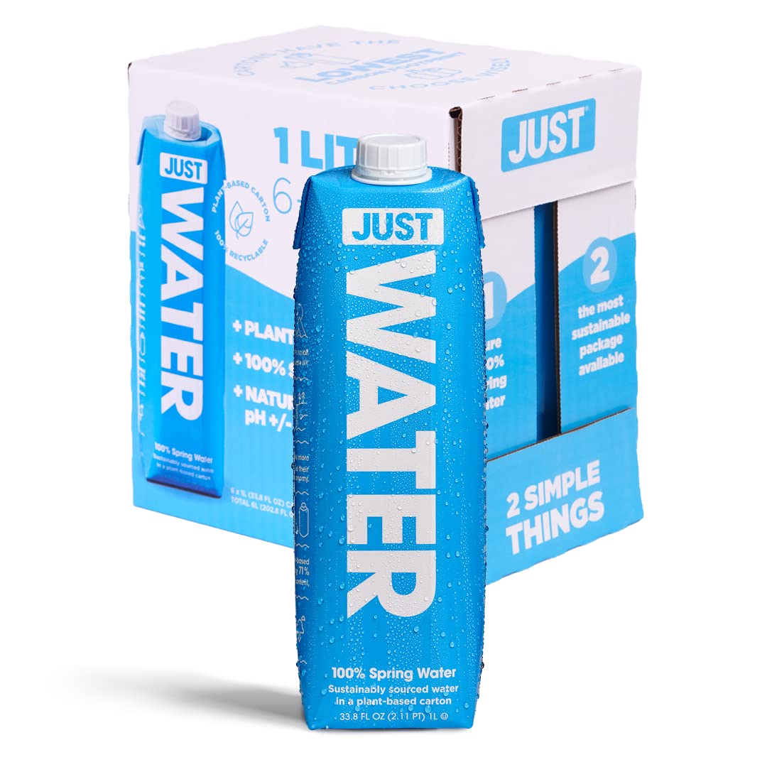 JUST Water 1L bottle front view for on-the-go hydration.