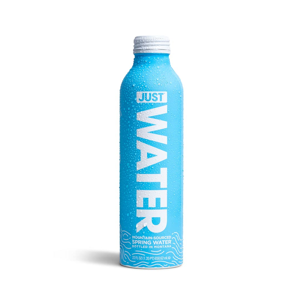 JUST Water aluminum bottle cap close-up emphasizing recyclable packaging.