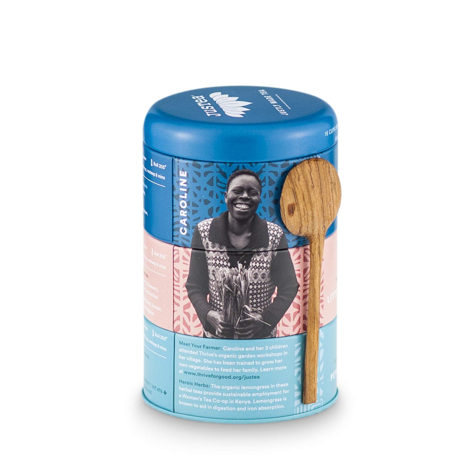 JusTea Little Berry Hibiscus tin with bright berry notes
